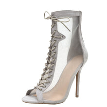Wild Diva Womens Open Peep Toe Sheer Mesh Stiletto High Heel Lace Up Ankle Booties Boot