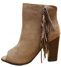 Breckelle's Women's Tassel Fringe Peep Toe Stacked Chunky Heel Bootie