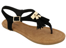 Top Moda Women's Grommet Tassel Fringe Flat Thong Sandal