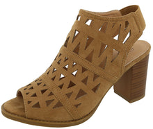 Top Moda Women's Laser Cut Slingback Stacked Chunky Heel Peep Toe Bootie