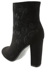 Top Moda Women's Floral Embroidered Chunky Stacked Block Heel Ankle Bootie