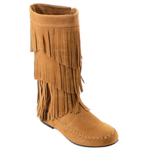 Refresh AD38 Women's Fringe Moccasin Flat Heel Zipper Under Knee High Boots