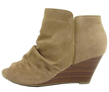 City Classified Women's Peep Toe Ruched Wedge Ankle Bootie