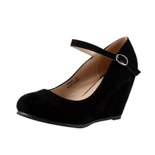 Bella Marie Denise-1 Women's round toe wedge heel mary jane squeaky strap suede shoes