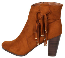 Breckelle's Women's Western Fringe Tassel Bead Chunky Stacked Heel Ankle Bootie