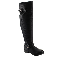 NATURE BREEZE FE58 Women's Buckle Strap Ribbed Over The Knee Riding Boots