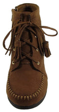 City Classified Women's Faux Suede Moccasin Fringe Lace Up Wedge