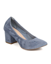 Wild Diva GA63 Women Faux Suede Pointy Toe Elastic Trim Chunky Heel Pump