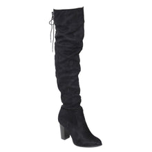 Qupid Zinc-01 Women's Lace Up Back Stretchy Over The Knee Stacked Chunky Boots