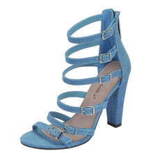 Breckelles Women Open Toe Gladiator Strappy Cage Buckles Block Chunky High Heel Pumps Sandals