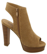 Top Moda Women's Perforated Open Toe Chunky Stacked Block Heel Ankle Bootie