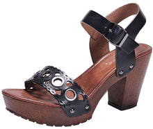 Nature Breeze Women's Grommet Cutout Scalloped Chunky Stacked Heeled Sandal