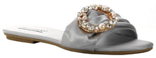 Cape Robbin Sadie-3 Satin Rhinestone Brooch Open Toe Slide Slip On Flip Flop Flat Sandal Black