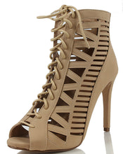 Paprika Women's Tinley Peep Toe Cut Out Corset Lace Up Stiletto Heel Dress Sandal