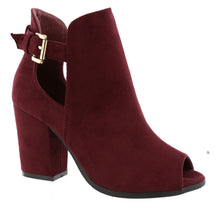 Top Moda Women's Buckle Open Side Peep Toe Block Heel Ankle Bootie