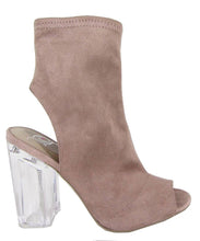 Delicious Women's Mid Calf Lucite Stacked Block Chunky Heel Peep Toe Bootie