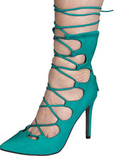 Breckelle's Women's Pointy Close Toe Ankle Strappy Lace Up Ghillie Stiletto Heel