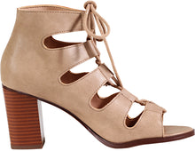Delicious Women's Yohan Open Toe Lace Up Stacked Heel