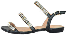 Chase & Chloe Women's Strappy Rhinestone Slingback Flat Sandal