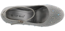 Top Moda Women's Embellished Rhinestone Ankle Strap Round Toe Pump