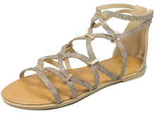 BF Betani Women's Metallic Glitter Cutout Gladiator Flat Sandal