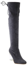Bella Marie Women's Closed Almond Toe Lucite Heel Stretch Over the Knee Boot