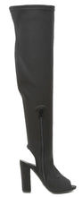 Forever Link Women's Thigh High Stacked Chunky Heel Peep Toe Boot
