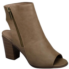 Breckelle's Women's Open Back Asymmetrical Zipper Peep Toe Bootie