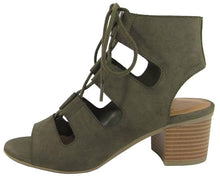 City Classified Women's Cutout Lace Up Stacked Chunky Heel Sandal