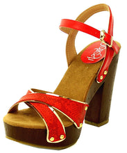 Refresh Footwear Women's Snake Print Metallic Crisscross Platform Sandal