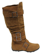 Anna BD-2523 women's side zipper buckle 4 multi strips knit collar knee high boots