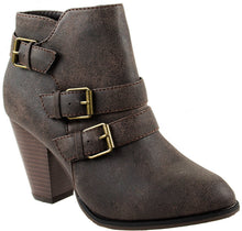 Forever Shoes Women's Camila-64 Leather PU Ankle Booties Strappy Upper with High Chunky Block Heel