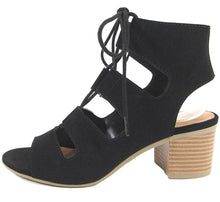 City Classified Women's Cutout Lace Up Stacked Chunky Heel Sandal