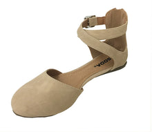 Soda KINER Women's Darling Almond Toe Criss Cross Ankle Strap Flat