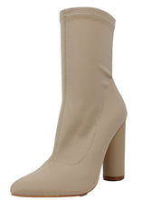 Cape Robbin Women's Pointy Toe Lycra Elastic Pull on Ankle Bootie Heel Boot