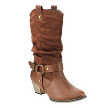 Refresh AD44 Women's Western Cowgirl Pull On Block Heel Slouchy Mid Calf Boots