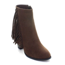 Soda Women's Jervis Faux Suede Double Fringe Moccasin Ankle Boots, British Tan, 5.5 M US