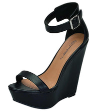 Breckelle's Women's Open Toe Ankle Strap Platform Wedge Sandal