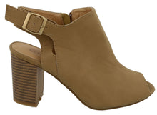 Top Moda Women's Cutout Buckle Peep Toe Chunky Stacked Heel Ankle Bootie
