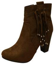 Breckelle's Women's Western Fringe Tassel Bead Chunky Stacked Heel Ankle Bootie