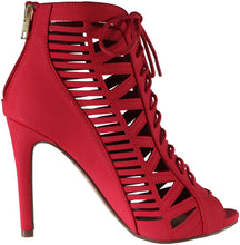 Paprika by Soda Women's Tinley Caged Lace Up Stiletto Open Toe Boot