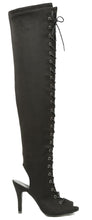 Forever Link Women's Lace Up Thigh High Peep Toe Boot