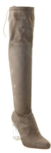Bella Marie Women's Closed Almond Toe Lucite Heel Stretch Over the Knee Boot