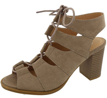 Top Moda Women's Cutout Lace Up Peep Toe Stacked Chunky Heel Sandal