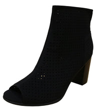 Breckelle's Women's Perforated Stacked Chunky Heel Peep Toe Bootie