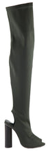 Bella Marie Women's Open Toe Open Back Stretch Over the Knee Stacked Heel Boot