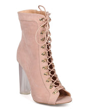 Wild Diva Women's Faux Suede Corset Lucite Block Heel Bootie