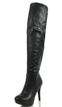 Delicious Women's Samra Closed Toe Stretch Faux Leather Over The Knee Platform High Heel