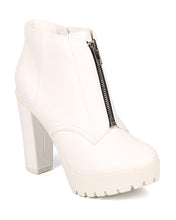 Breckelles DD64 Women Leatherette Almond Toe Chunky Heel Platform Zipper Bootie