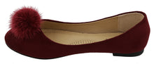 Top Moda Women's Mink Fur Pom Pom Closed Toe Ballet Flat